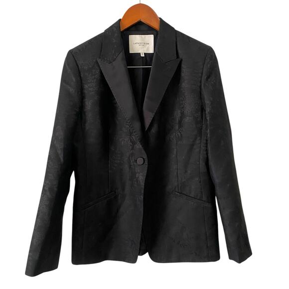 Lafayette 148 Flora Bloom Wool Silk Blazer US 8 Jacquard Suit Jacket Black Tie - Picture 8 of 16